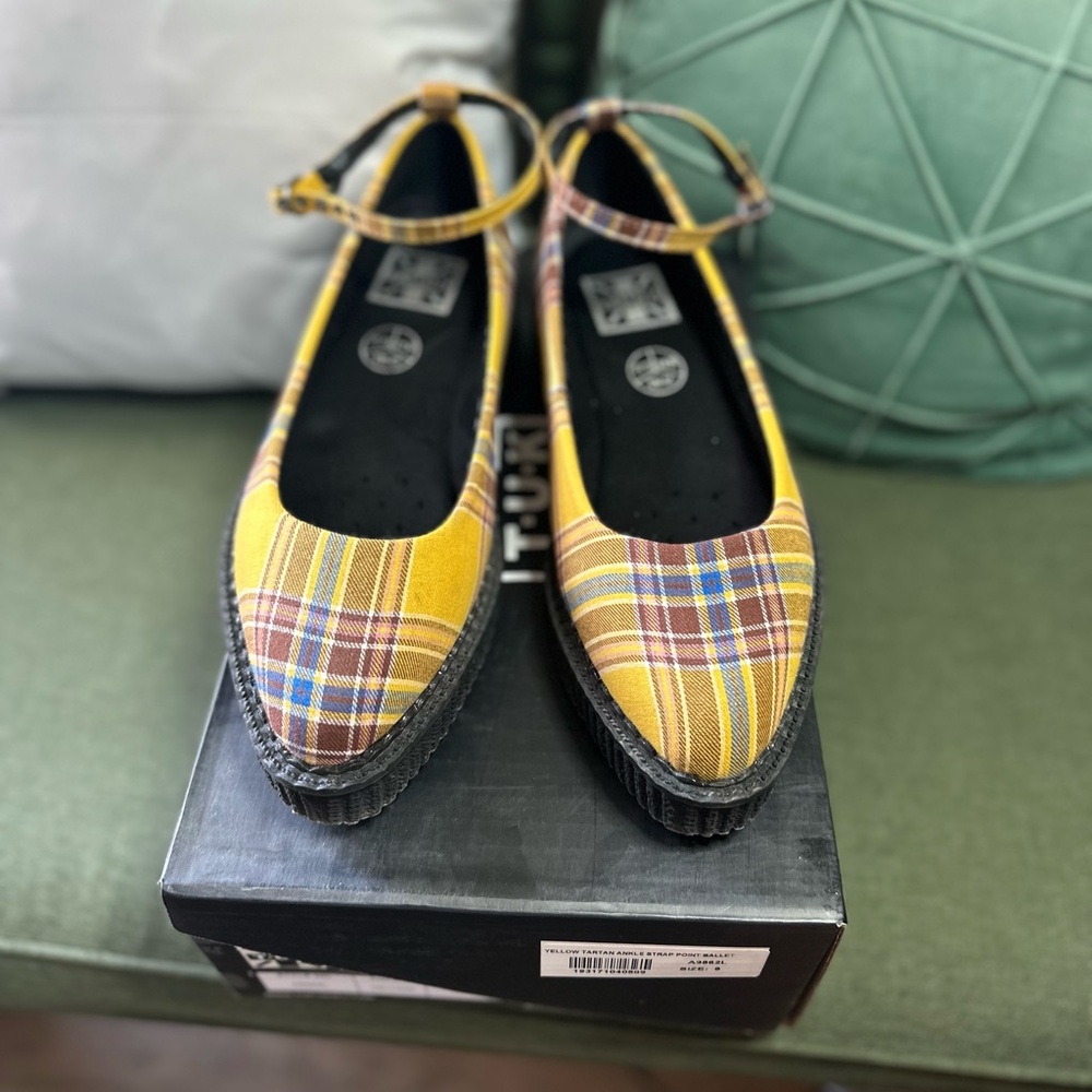 TUK Yellow Tartan Ankle Strap Point Ballet